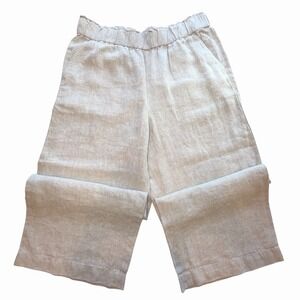 Talbots Nantucket Pull On Wide Leg Crop Pants Beige Linen Women's L